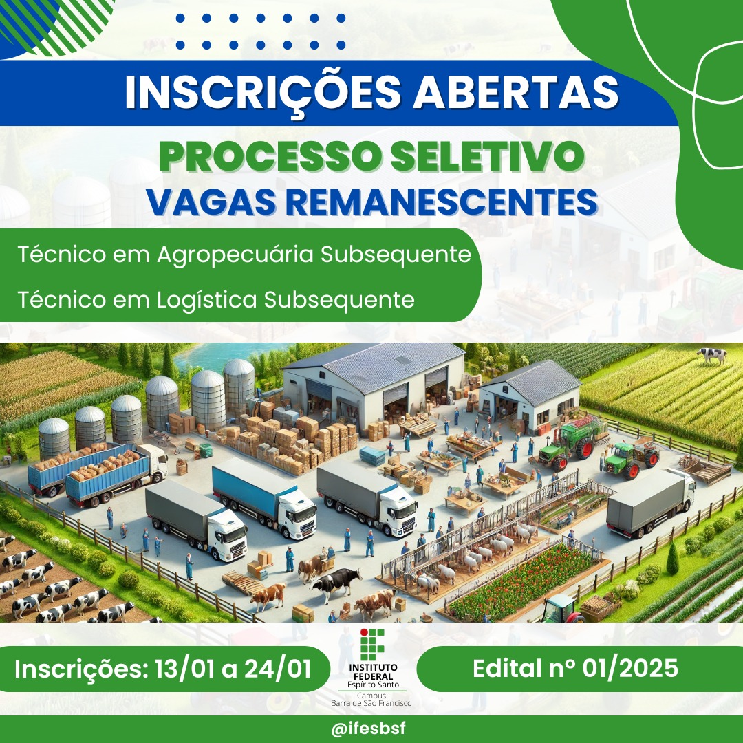 Processo Seletivo 01/2025 - Cursos Técnicos Subsequentes em Agropecuária e Logística